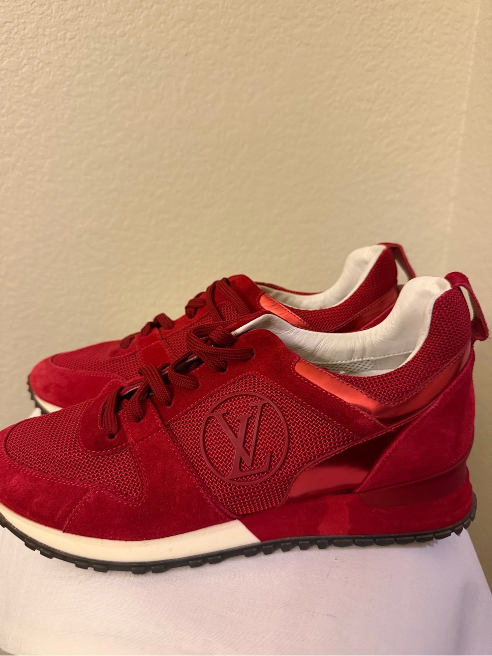 AUTHENTIC Louis Vuitton Red Suede and Mesh LV Logo Sneakers